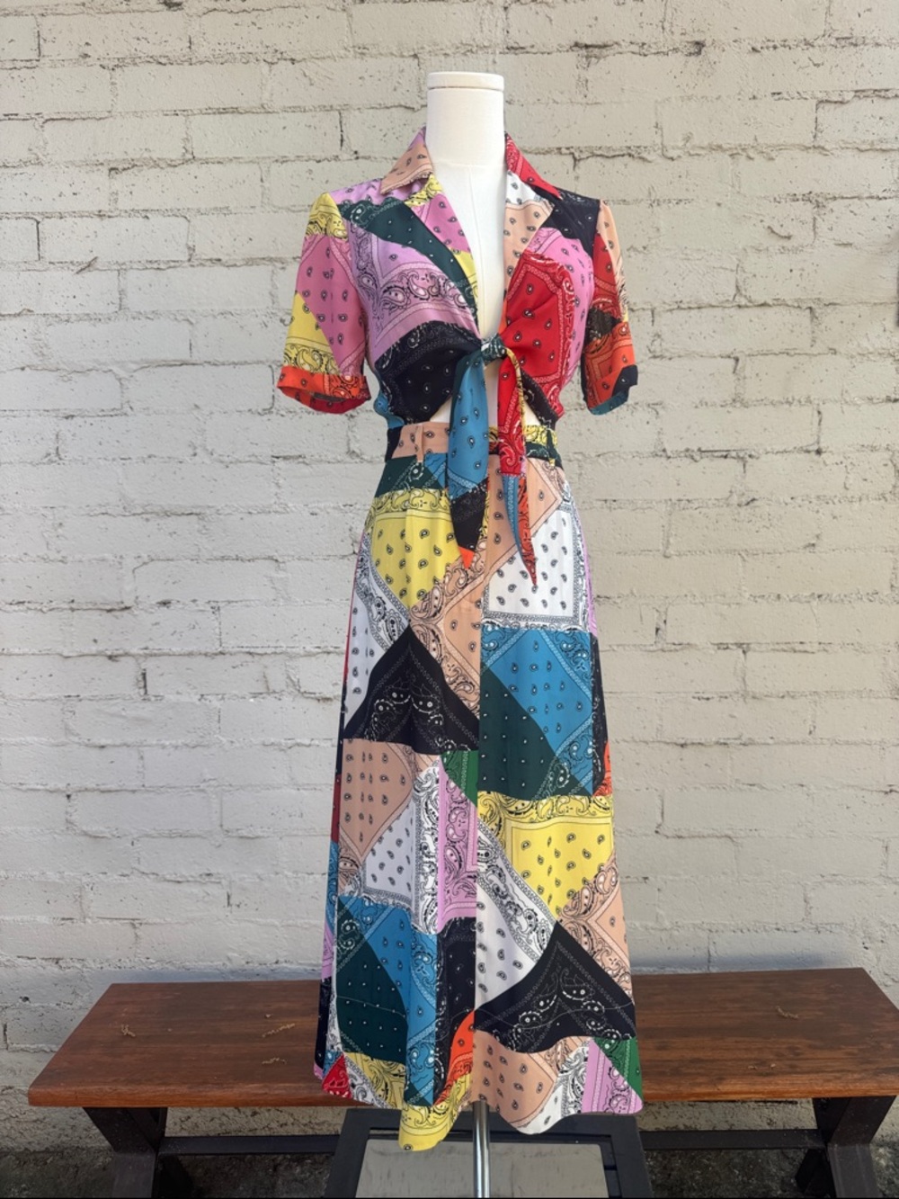 STAUD Giorgiana Patchwork Bandana Print Midi Dress Size 0 - Picture 4 of 11
